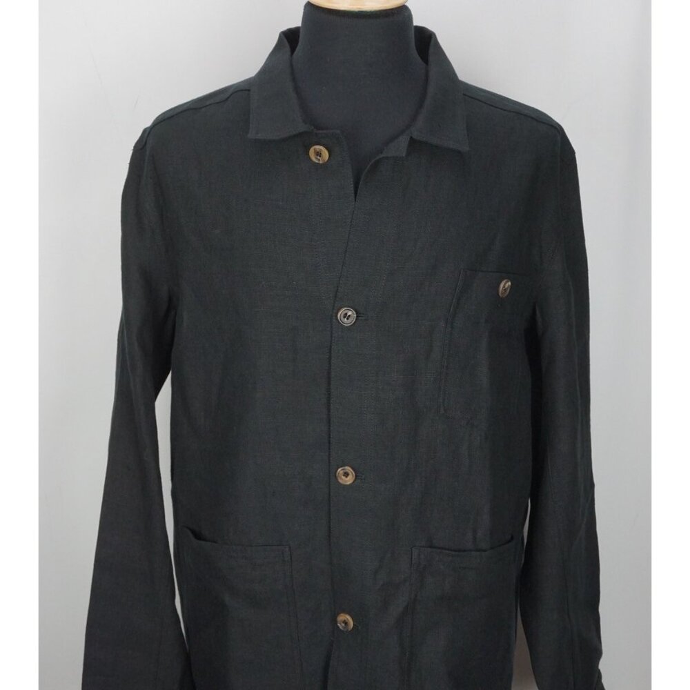 Anderson & Sheppard Savile Row Black Cotton Button Up Mens French Jacket Sz XL